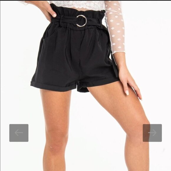 Dynamite Black  Linen paper bag shorts metal ring waist tie XS - Picture 1 of 15